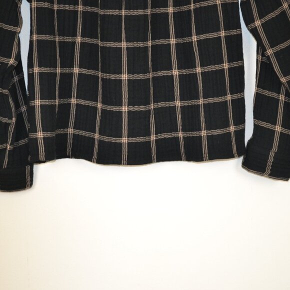 Madewell Light Spun Evert Windowpane Long Sleeve V Neck 1/2 Button Down Blouse S - Picture 7 of 10